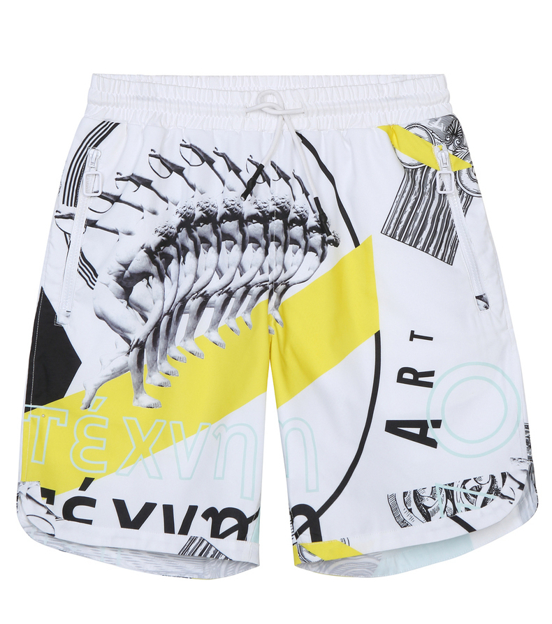2023 Abstract In-Style Black Yellow White Art Printed Mens Fashion Shorts | PILAEO