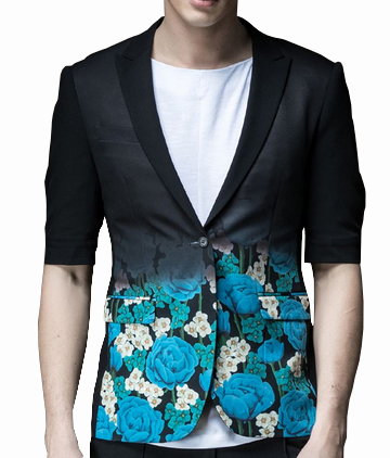 2023 Amazing Floral Turquoise Green Luxury Mens Short Sleeved Blazer | PILAEO