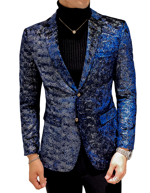 2023 Amazing Gentlemans Velvet Navy Blue Slim Blazer | PILAEO