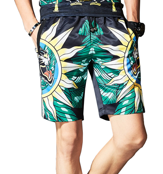 2023 Amazing Tiger Sun Green Bright Leisure Printed Shorts | PILAEO