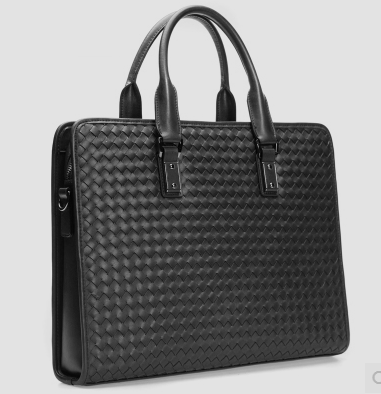 2023 Amazing Woven Black Genuine Leather Square Briefcase For Men | PILAEO