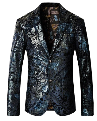 2023 antique bleu gris floral shimmering polyester blazer homme | PILAEO