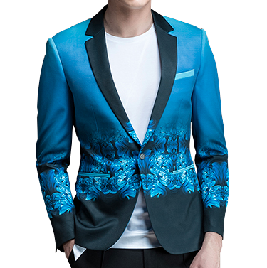 2023 Artist Turquoise Blue Mens Gradient Floral Luxury Blazer | PILAEO