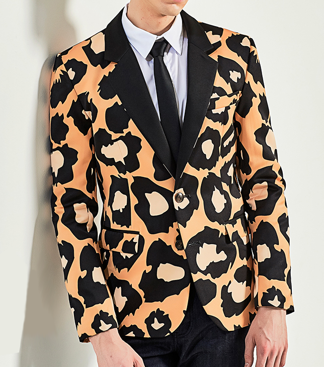 2023 Artistic Men Tan Leopard Animal Print Upscale Blazer | PILAEO