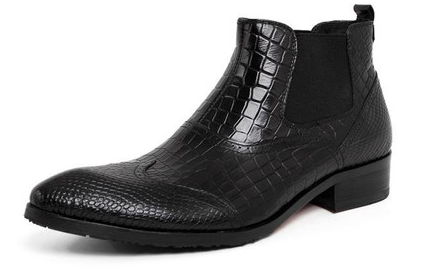 2023 Attractive Luxury Black Crocodile Pattern Embossed Leather Chels | PILAEO