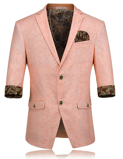 2023 удивительным персик белье Пейсли отделки мужчин с коротким рукавом пиджак | PILAEO