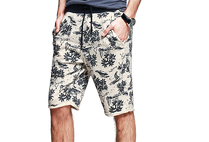 2023 Beach Floral Beige Tropical Print Stylish Chino Mens Luxury Sweat Shorts | PILAEO