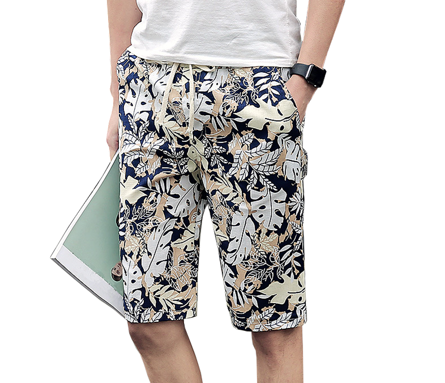 2023 Black Khaki Mens Floral Drawstring Luxury Beach Shorts | PILAEO