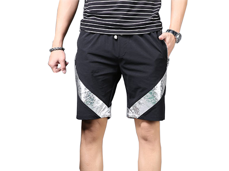 2023 Black Silver Geometric Shape Mens Luxury Sweat Shorts | PILAEO