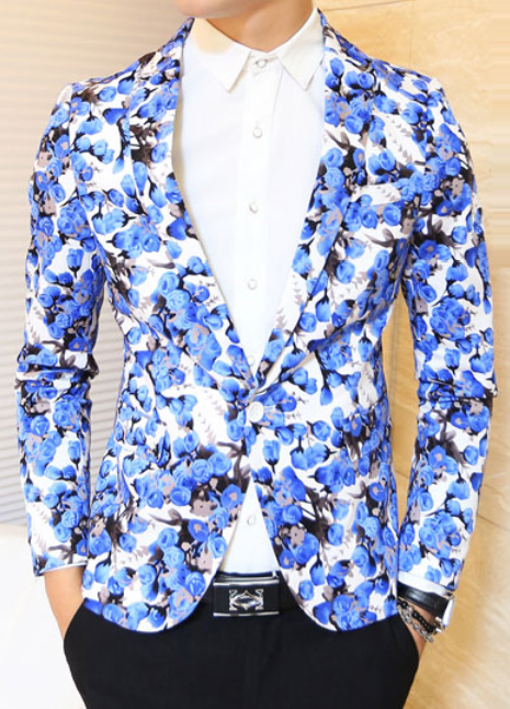 2023 голубой цветочный современная мода стильный пиджак | PILAEO