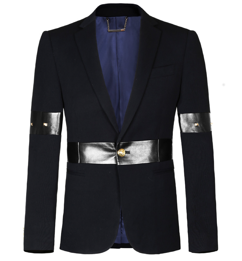 2023 Cuero de 2 tonos brillante rayas atractiva chaqueta negro | PILAEO