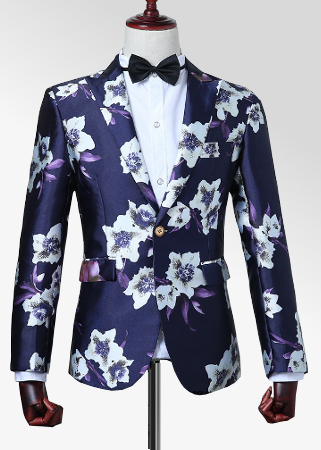 2023 Brillante lila gehobene Blumenmänner Mode Blazer Jacke | PILAEO