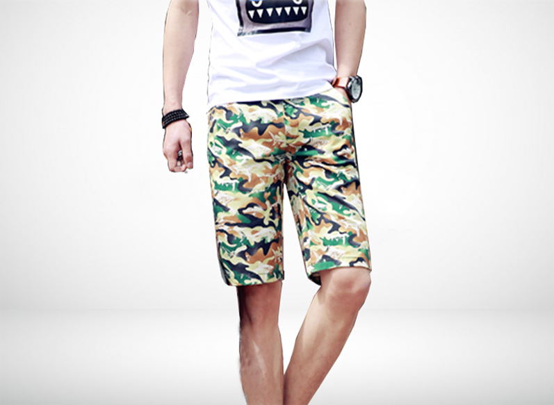2023 Camouflage Green Fashionable In-Style Mens Chino Shorts | PILAEO
