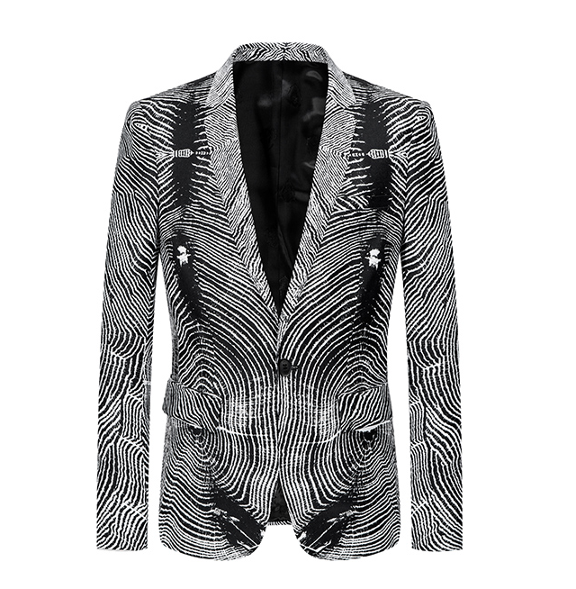 2023 Circular Waves Printed Black White Mens Luxury Blazer | PILAEO