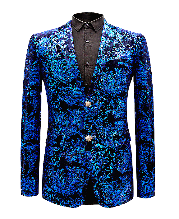 2023 Negro azul paisley floral upscale deslumbrante mens chaqueta I89SBNHBBHJ9X | PILAEO