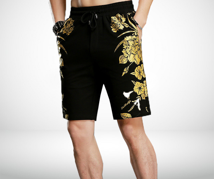 2023 Creative Stylish Floral Mens Black And Gold Shorts | PILAEO