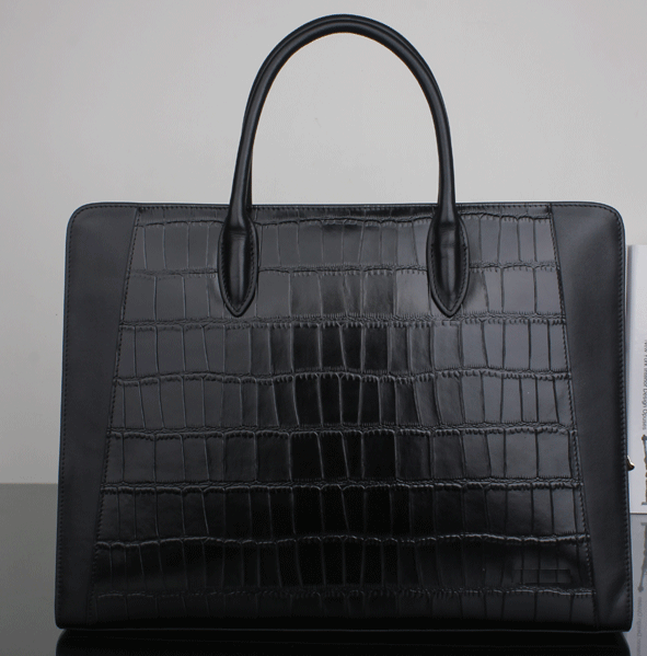  Crocodile 2-Tone Black Genuine Leather Casual Upscale Briefcase $269.99 At Pilaeo