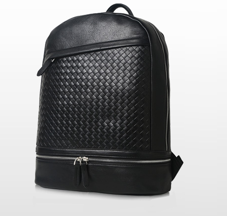 2023 Eccentric Woven Black Genuine Leather Fashionable Mens Backpack | PILAEO