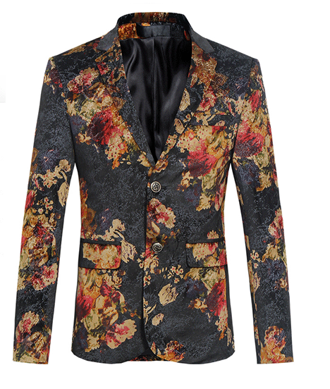 2023 Elegant Gent Black Beige Velvet Floral Blazer | PILAEO