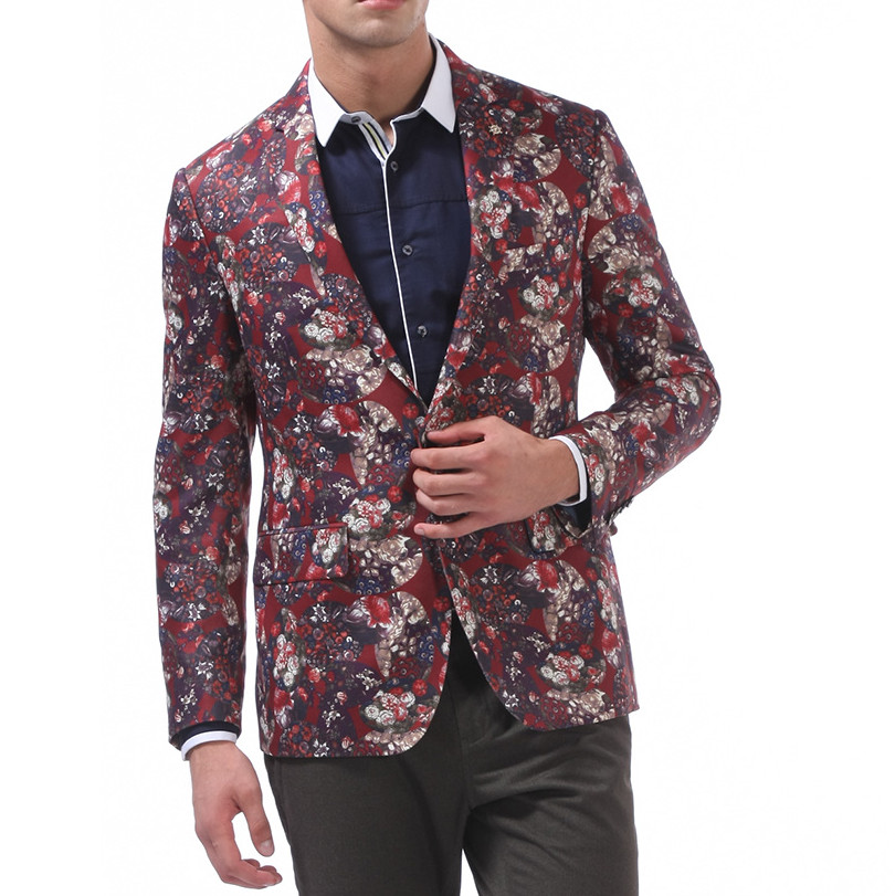 2023 Существенный цветочный бордовый мужской творческий универсальный пиджак куртки | PILAEO