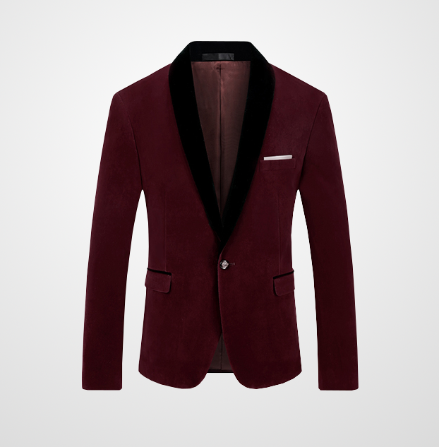 2023 Evening Luxury Burgundy Velvet Blazer With Black Lapel Mens Jacket | PILAEO