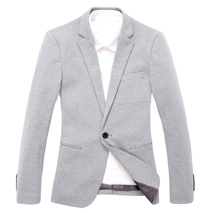 2023 Exclusive Knitted Wave Point Slim Light Gray Blazer Jacket | PILAEO
