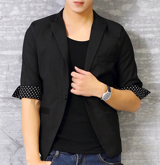 High End Style Fashionable Short Sleeve Black Blazer With Polka 