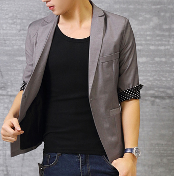 High End Style Fashionable Short Sleeve Grey Blazer With Polka D