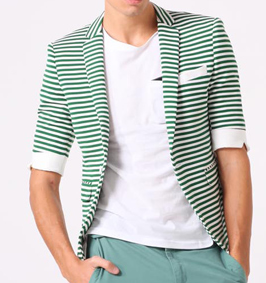 2023 Fashionable White Green Stripes Short Sleeve Blazer | PILAEO