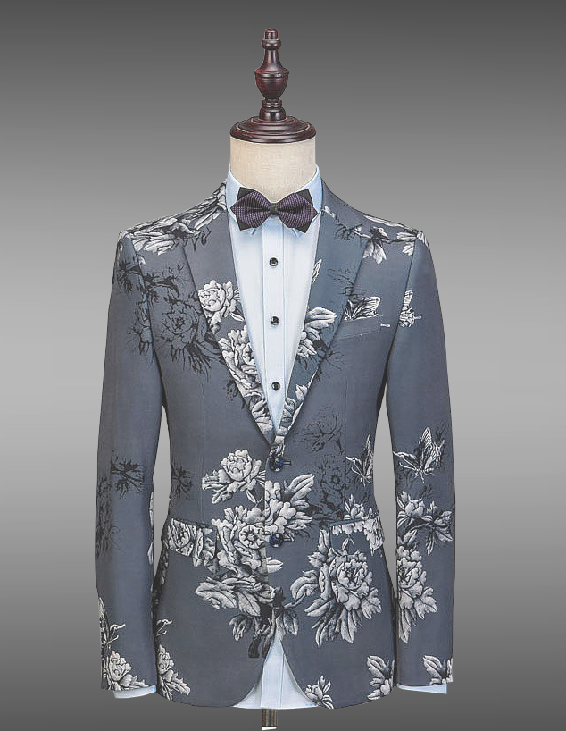 2023 Fine Grey Excellent Gentlemens Floral Tailored Blazer | PILAEO