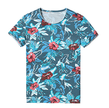 2023 Floral Mens Cool Blue Green Printed T-Shirt | PILAEO