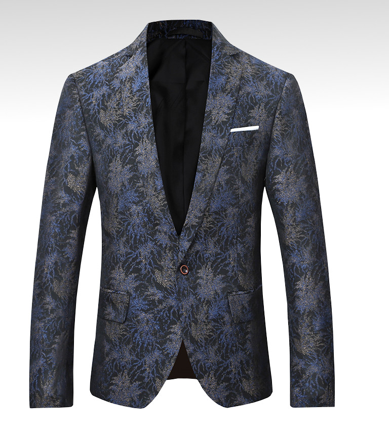 2023 Floral Mens Single Button Grunge Art Grey Blue Blazer | PILAEO