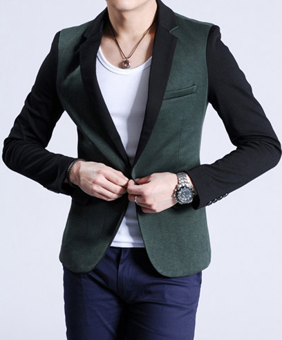 2023 Messieurs Classy 2 tons vert Blazer noir Jacket | PILAEO
