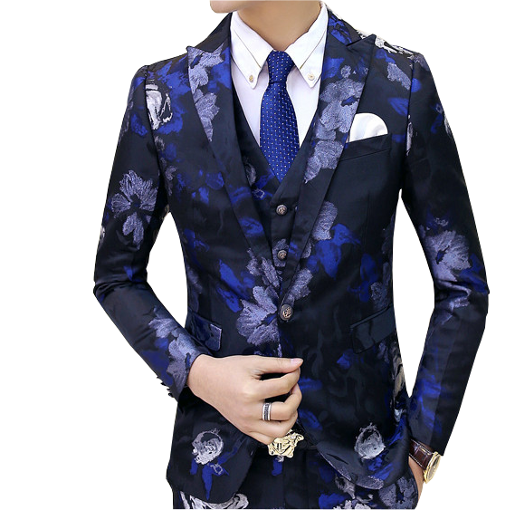 2023 Gentlemens Tailored Blue Floral Embroidered Blazer | PILAEO