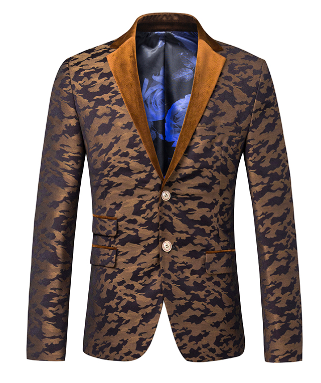 2023 Golden Brown Luxury Camo Double Buttoned Blazer | PILAEO