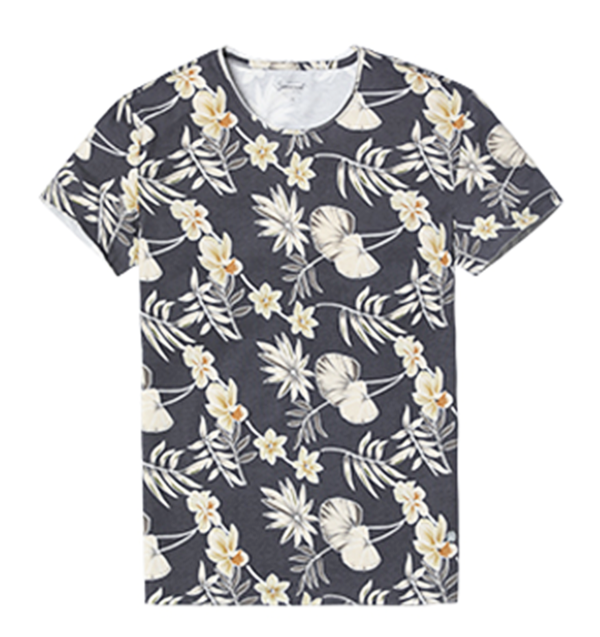 2023 Grey Beige Silver Upscale Floral Print T-Shirt | PILAEO