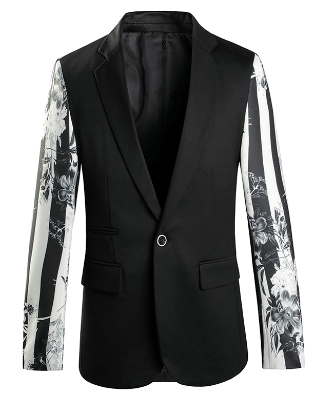 inspirado negro blanco de la manga de la raya floral increíble chaqueta