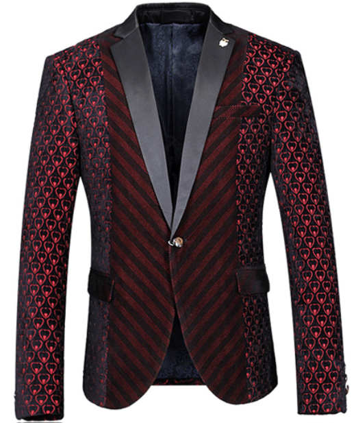 2023 _Luxury Burgundy Black Velvet Heart Sleeves Blazer | PILAEO