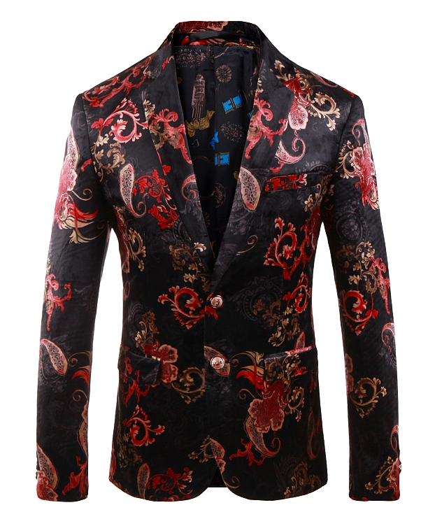 2023 Luxury Burgundy Floral Mens Paisley Blazer Tuxedo Jacket | PILAEO