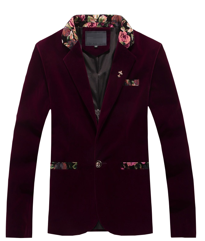 2023 Luxury Floral Collar Burgundy Velvet Blazer | PILAEO