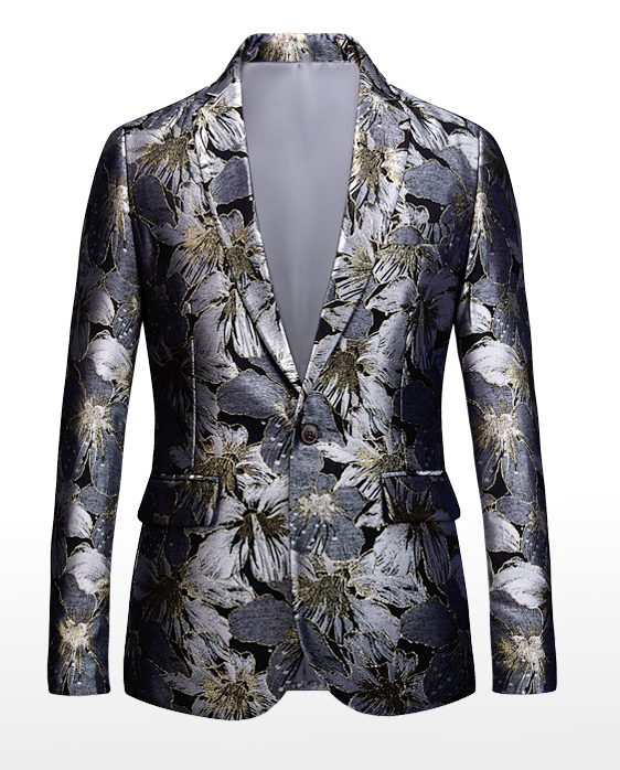 2023 _     Luxury Floral Patterned Silver Embroidered Blazer | PILAEO