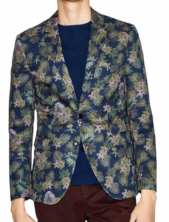 2023 luxo verde impresso folhas florais blazer masculino | PILAEO