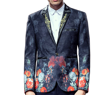 2023 Luxury Rose Floral Paisley Embroidered Charcoal Mens Blazer URJYRKU1PIL | PILAEO
