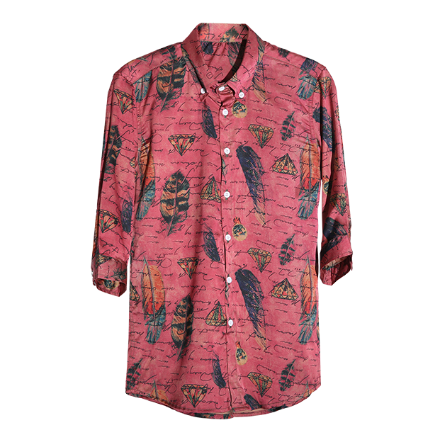 2023 Luxury Scripted Feathers Red Leaves Mens Floral Dress Shirt | PILAEO