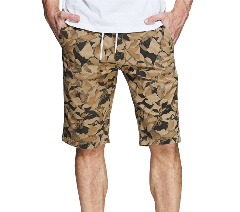 2023 Mens Cotton Blend Floral Leaves Luxury Printed Tan Shorts | PILAEO