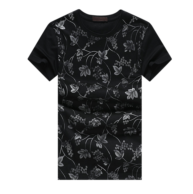 2023 Modern Floral Print Black Creative Mens T-Shirt | PILAEO