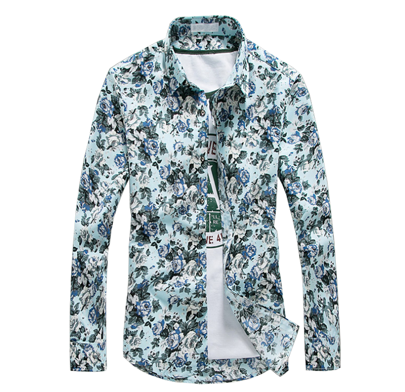 2023 Modern Light Blue Floral Mens Button Down Dress shirt | PILAEO