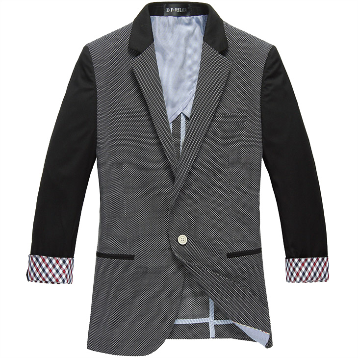 2023 High End Splice Korean Slim Sleeve Thin Dark Gray Blazer Jacket | PILAEO
