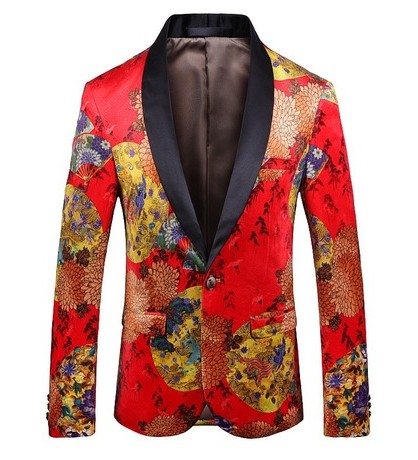 _     Red Vibrant New Luxury Mens Black Lapel Blazer Jacket