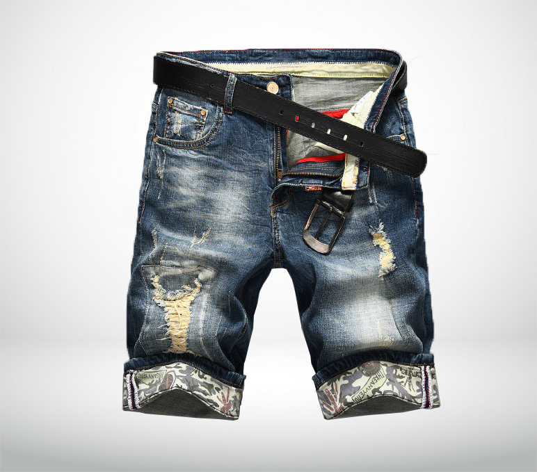 2023 Ripped Denim Floral Trimmed Stonewashed Mens Shorts | PILAEO